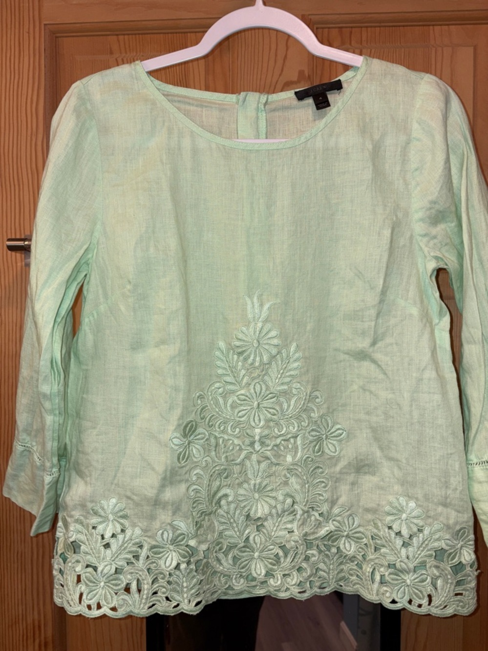 Linen Lightweight Mint Green Lace Scalloped Top Sz 4 J Crew
